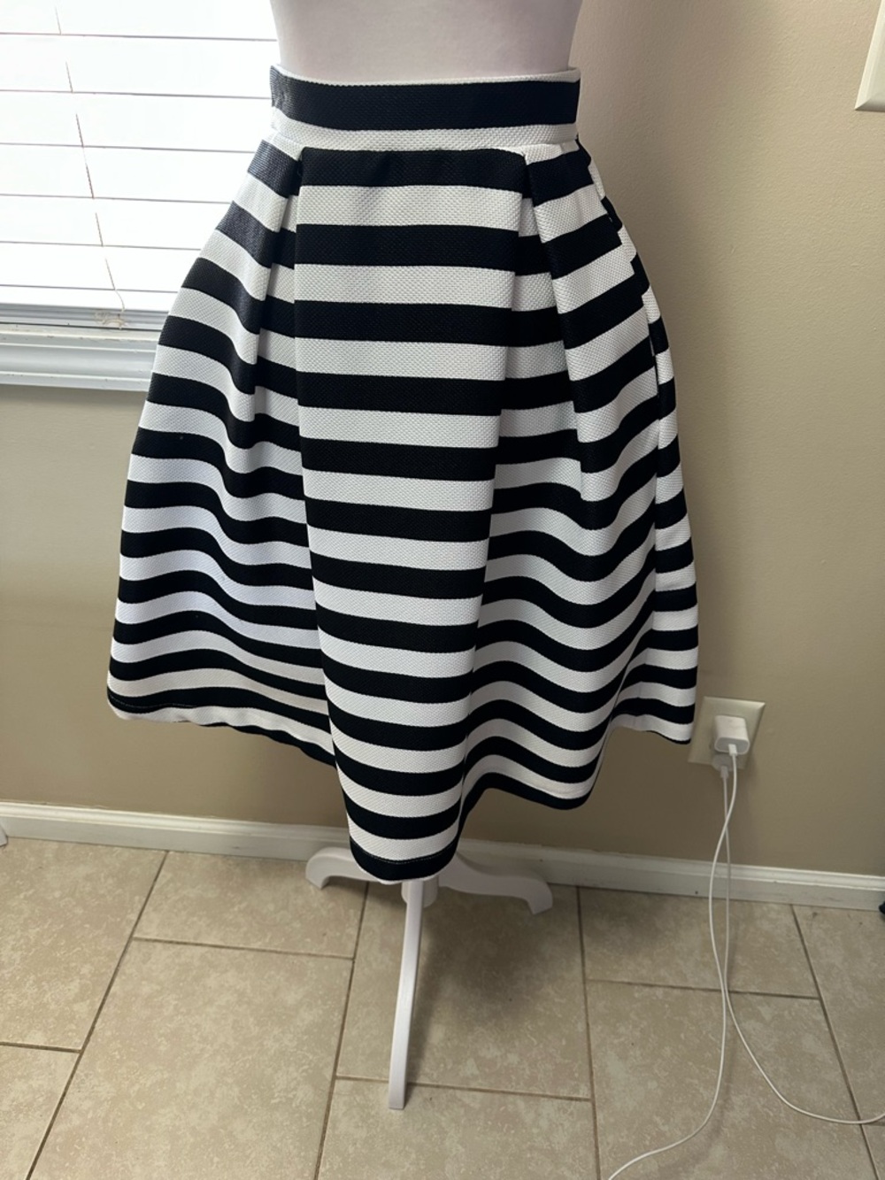 Haute Monde Black & White Striped A-Line Skirt